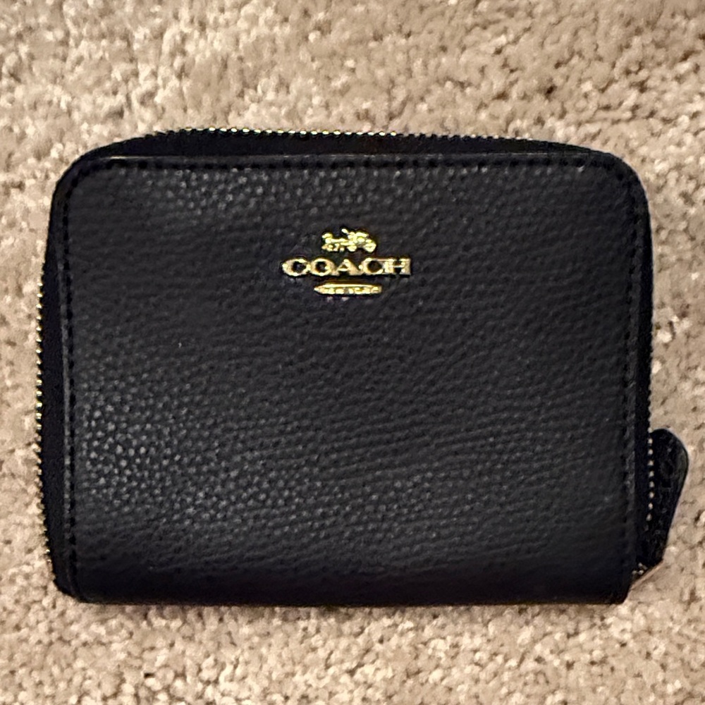 Coach Black Pebbled Leather Zip Wallet